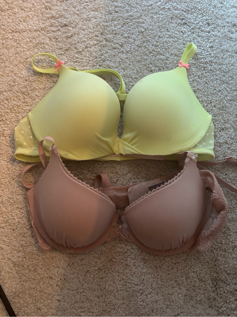 (2 bra!) Yellow Plunge Bra and beige push up bra- Women Intimates